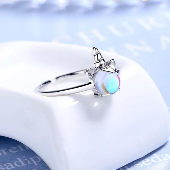 Sterling Silver Moonstone Unicorn Adjustable Ring - Picture 2 of 8
